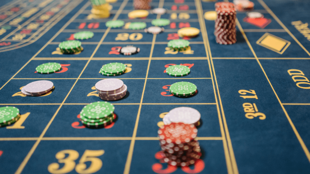 casino chips at the roulette table